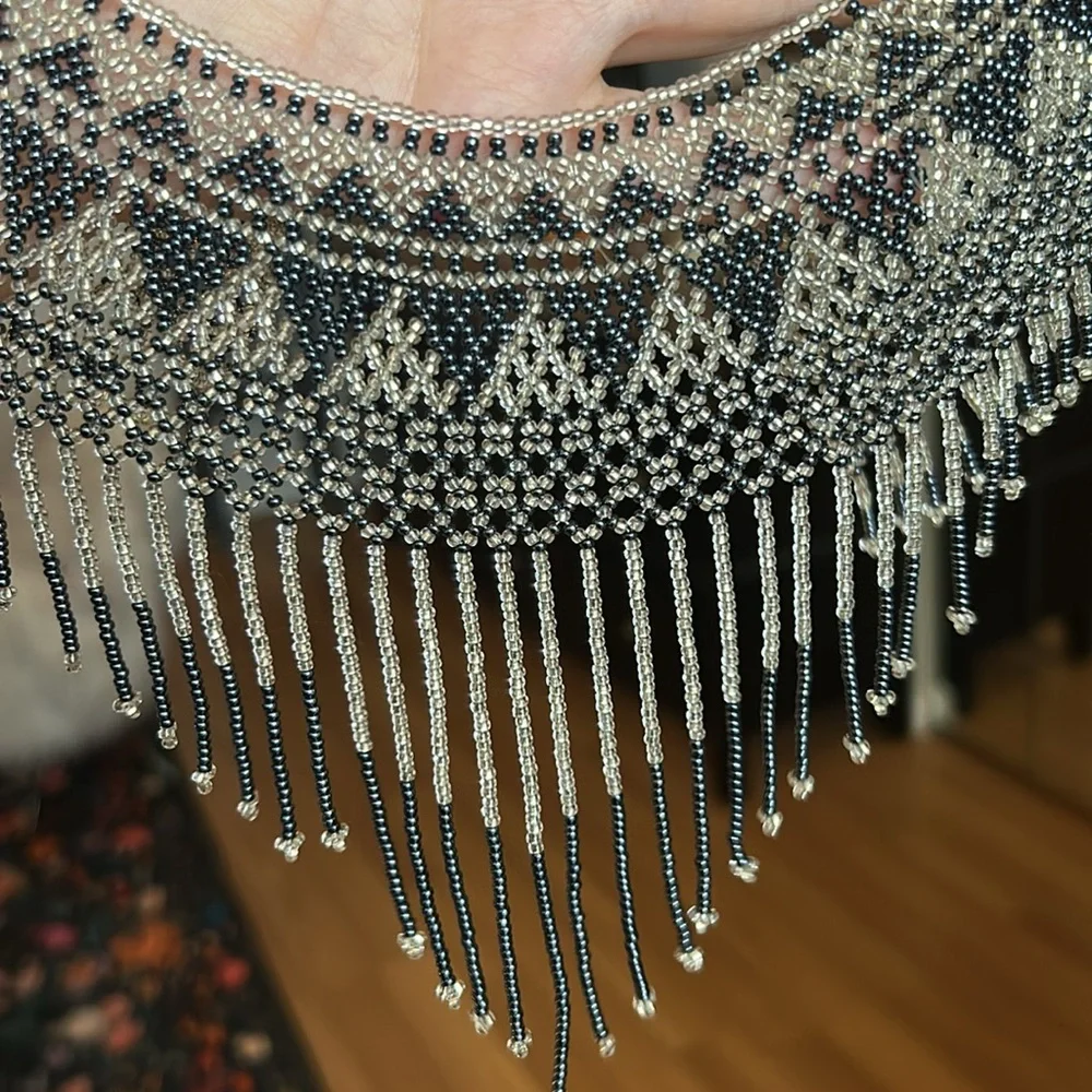 Vintage Beaded Collar Necklace Slate and Silver - Picture 9 of 14